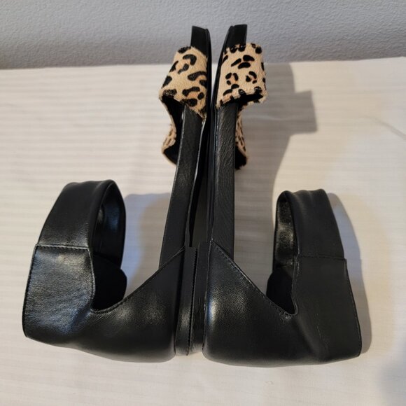 Genuine Leather Animal Print Sandals Black Beige Ankle Strap Size 8/38 - Picture 5 of 12